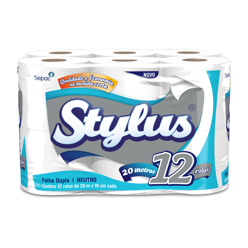 Papel Higinico Stylus Folha Dupla Neutro 20m com 12 Rolos