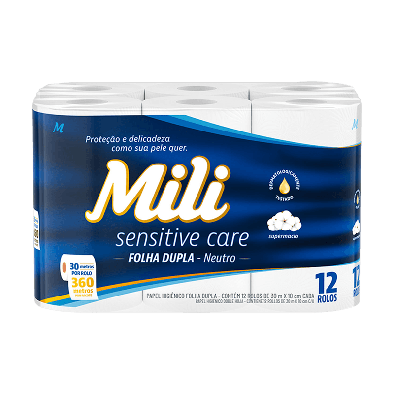 Papel Higinico Mili Folha Dupla Neutro 30m com 12 Rolos