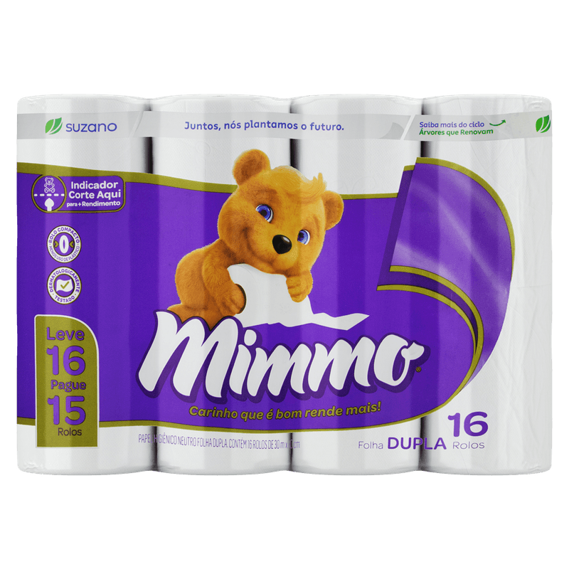 Papel Higinico Mimmo Folha Dupla Neutro 30m Leve 16un Pague 15un