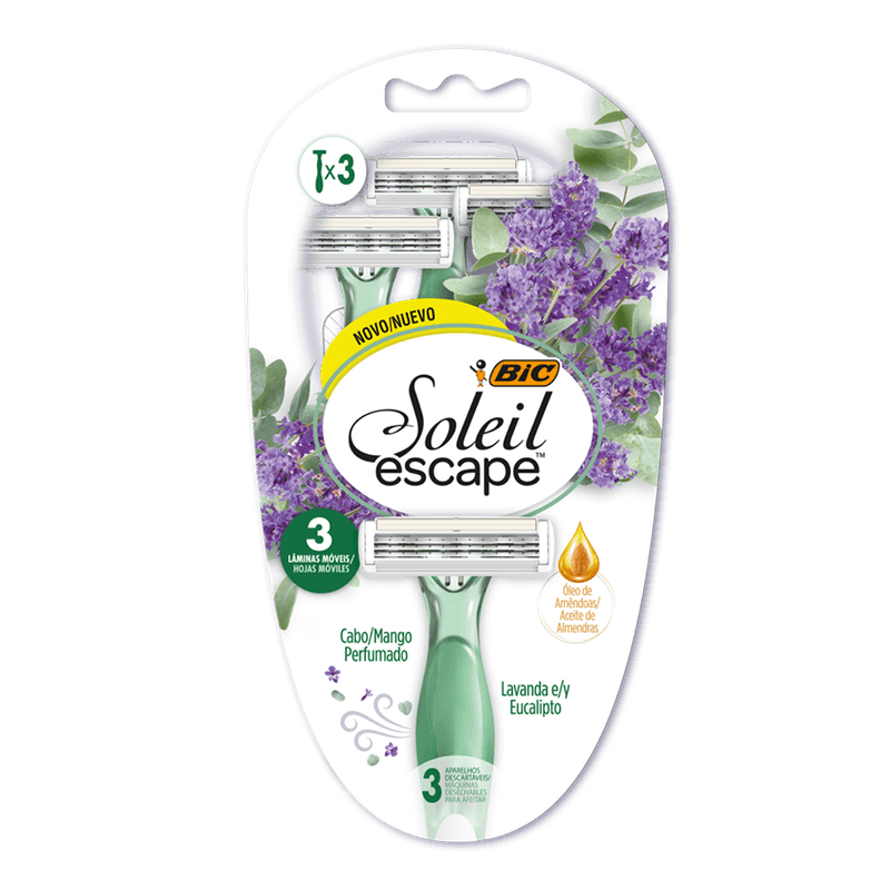 Aparelho Depilatrio Bic Soleil Escape Lavanda e Eucalipto Cabo Perfumado com 03un