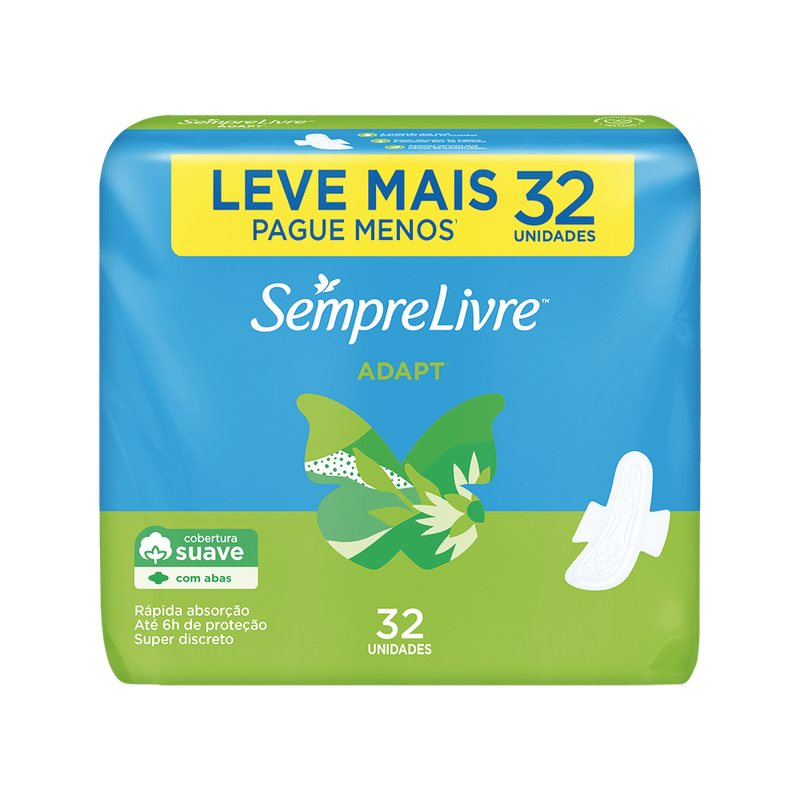 Absorvente Sempre Livre Adapt Suave com Abas com 32un Leve Mais Pague Menos