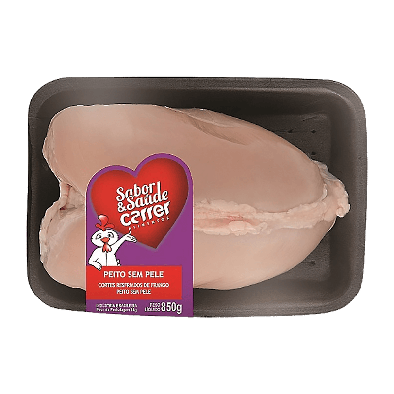 Peito de Frango Carrer Sem Pele Resfriado com Osso Bandeja 850g