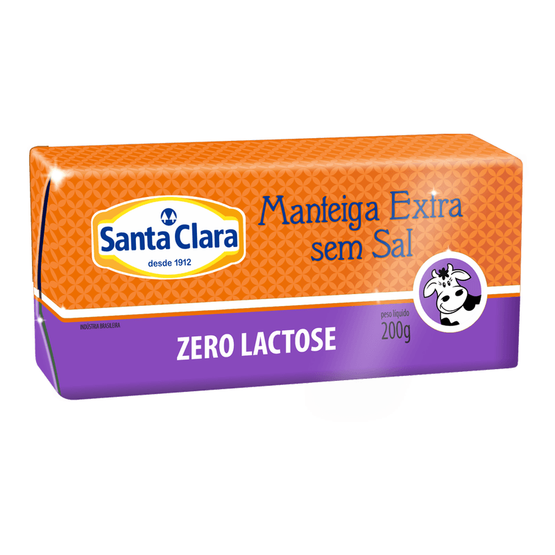 Manteiga Santa Clara Extra sem Sal Zero Lactose Tablete 200g