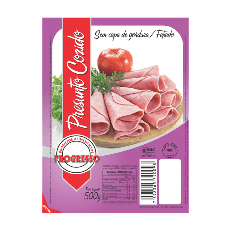 Presunto Progresso Cozido Fatiado 500g