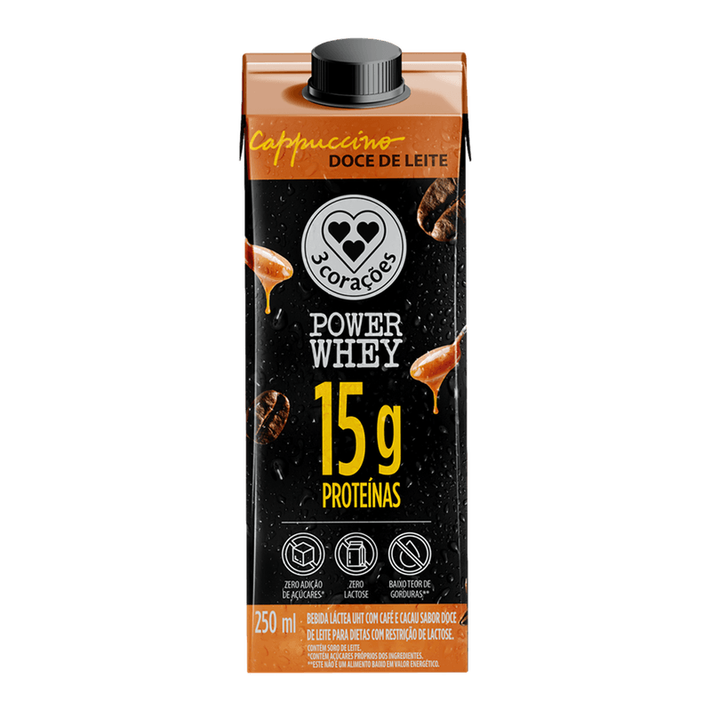 Bebida Lctea 3 Coraes Power Cappuccino de Doce de Leite 15g de Protenas 250ml