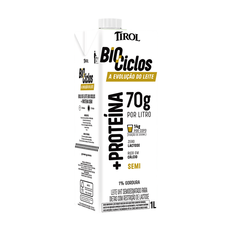Leite Tirol UHT Biociclos Protena Zero Lactose 1L