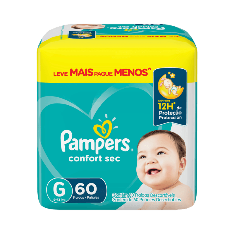 Fralda Descartvel Pampers Confort Sec Super G com 60un Leve Mais Pague Menos