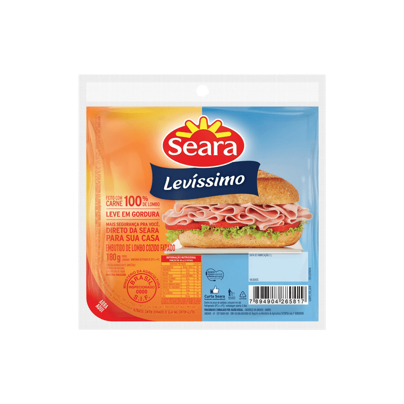 Embutido de Lombo Suno Cozido Seara Levssimo Fatiado 180g
