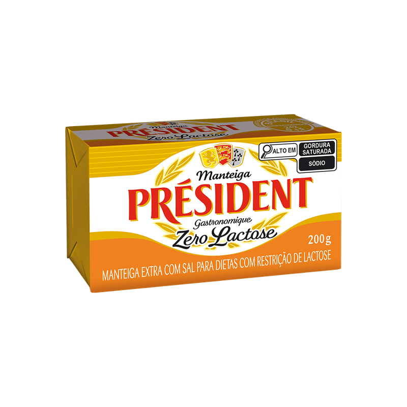 Manteiga Prsident Extra com Sal Zero Lactose Tablete 200g