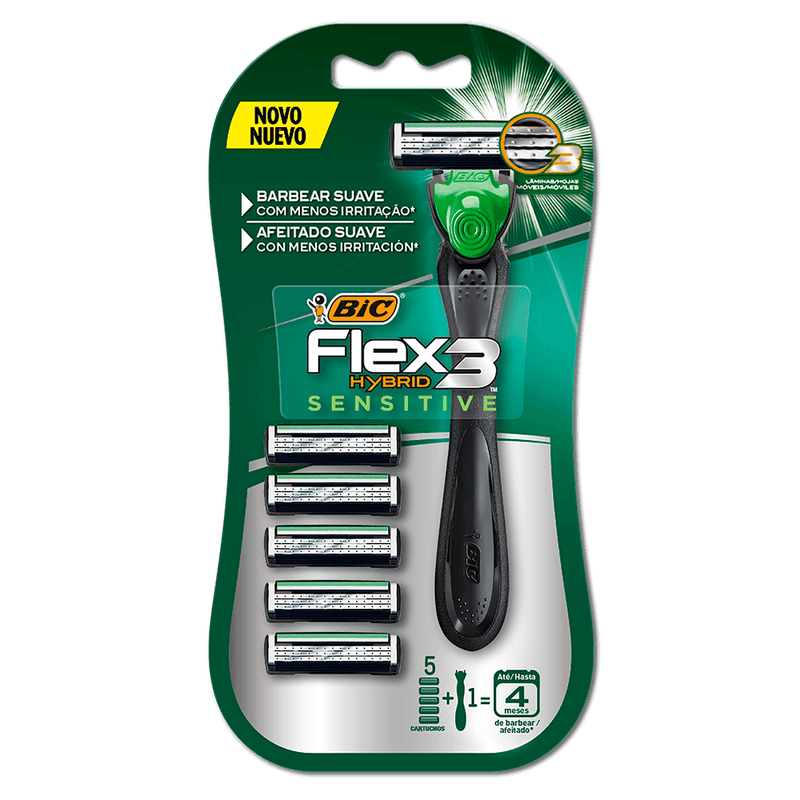 Aparelho para Barbear Bic Flex 3 Hybrid Sensitive com 5 Cargas
