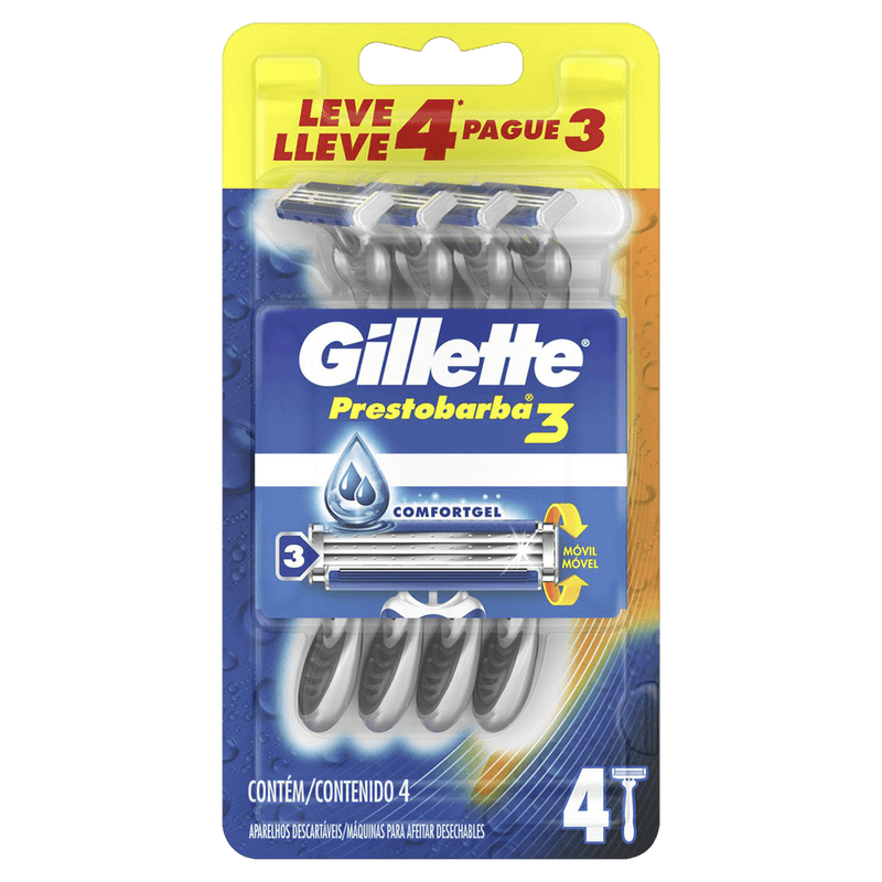 Aparelho para Barbear Gillette Prestobarba 3 Regular Leve 04un Pague 03un
