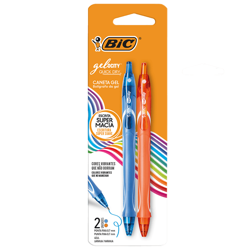 Caneta-Bic-Gelocity-Quick-Dry-Azul-e-Laranja-Bolgrafo-de-Gel-com-2un