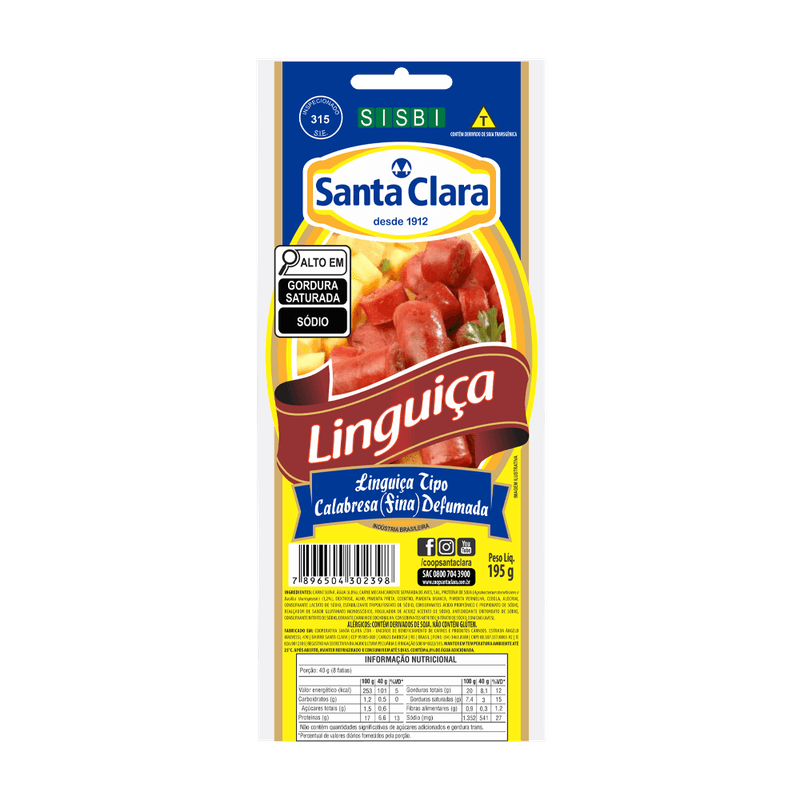 Linguia-Tipo-Calabresa-Santa-Clara-Fininha-195g