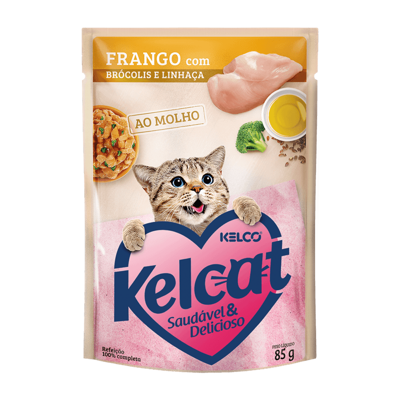 Alimento-para-Gatos-Kelco-Kelcat-Frango-Com-Brcolis-e-Linhaa-Ao-Molho-Sach-85g