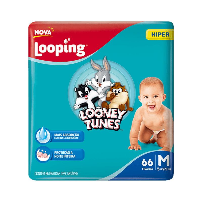 Fralda-Descartvel-Baby-Looney-Tunes-Hiper-M-com-60un