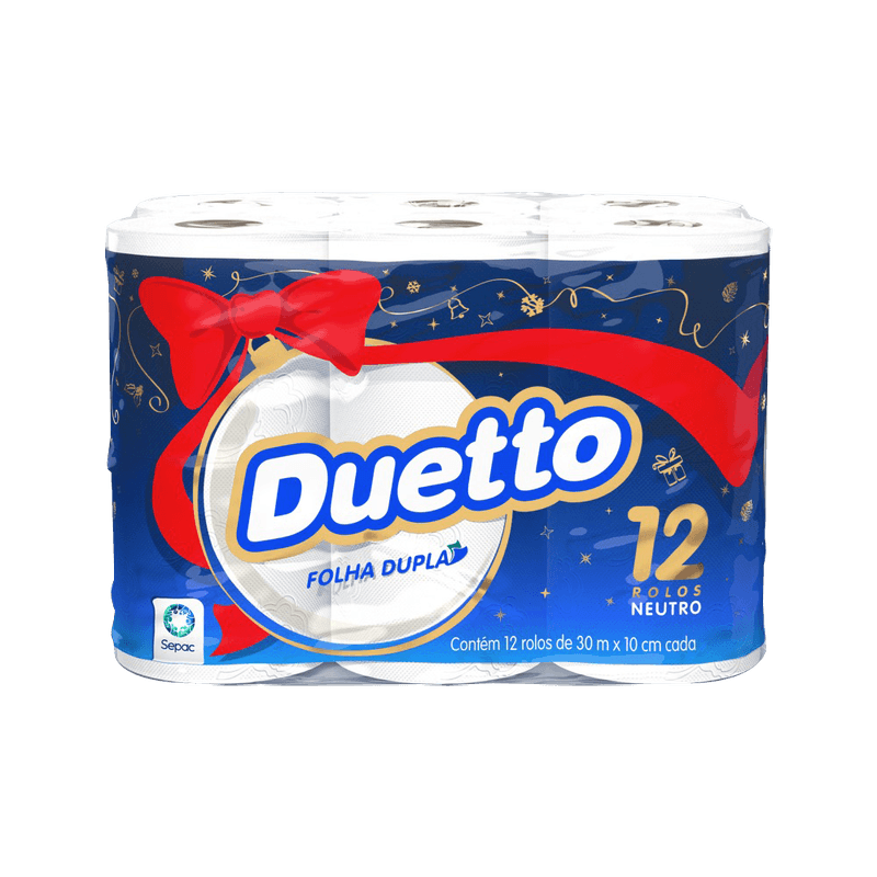 Papel Higinico Duetto Neutro Folha Dupla 30m com 12 Rolos