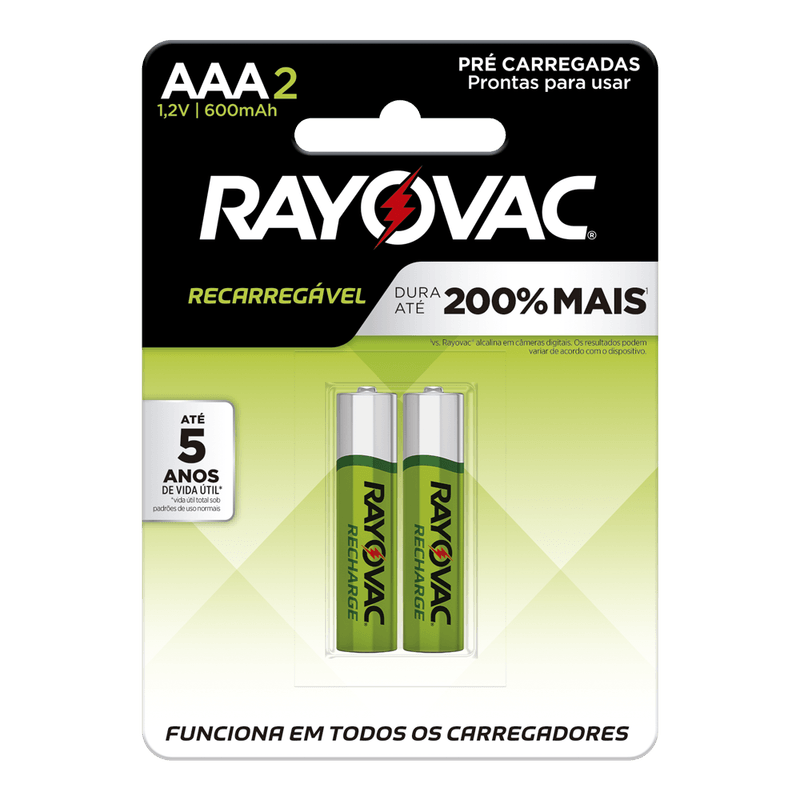 Pilha Rayovac Recarregvel AAA Palito com 02un