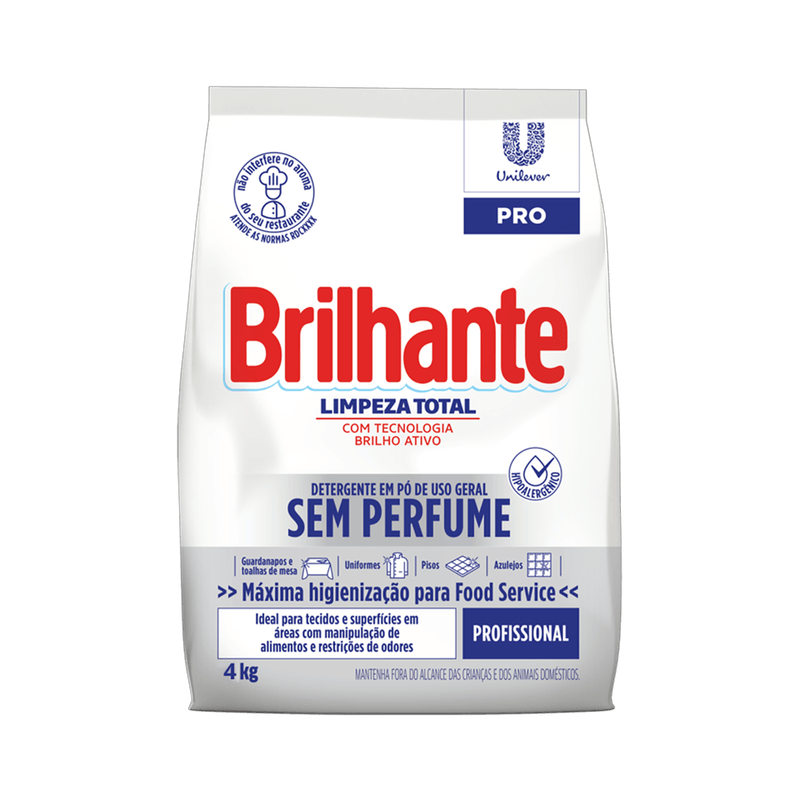 Lavaroupas em P Brilhante Limpeza Total sem Perfume 4kg