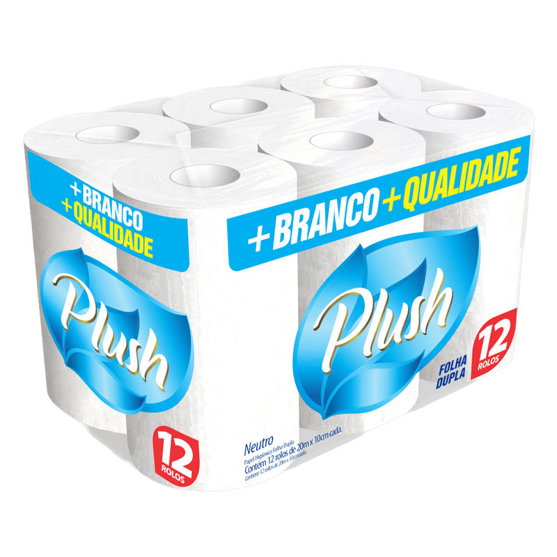Papel Higinico Plush Neutro Folha Dupla 20m com 12 Rolos