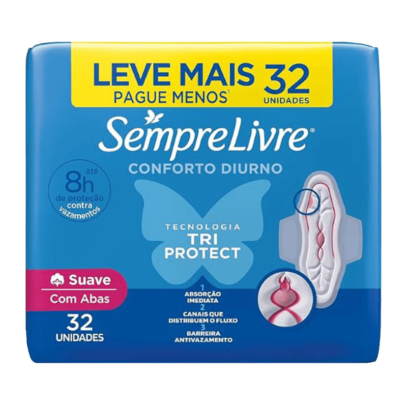 Absorvente Sempre Livre Adapt Plus Suave com Abas com 32un