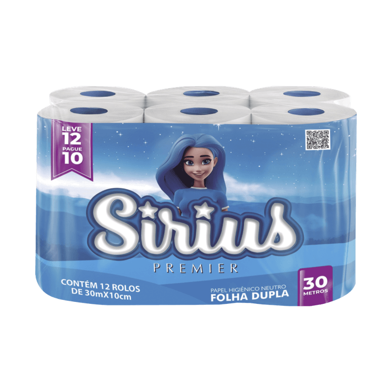 Papel Higinico Sirius Premier Neutro Folha Dupla 30m com 12 Rolos