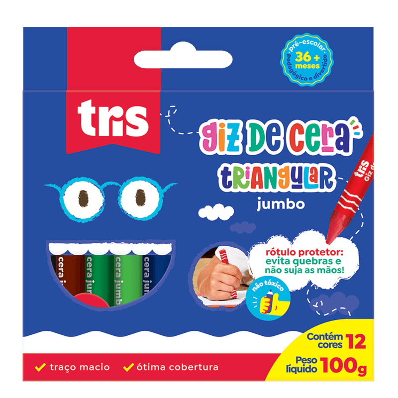 Giz de Cera Tris Tringular Jumbo 12 Cores
