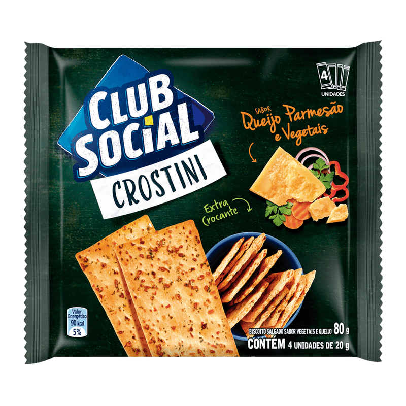 Biscoito Club Social Crostini Queijo Parmeso e Vegetais 80g