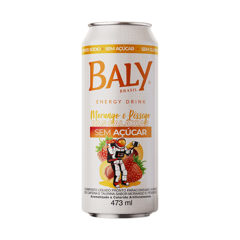 Bebida Energtica Baly Morango e Pssego sem Acar Lata 473ml